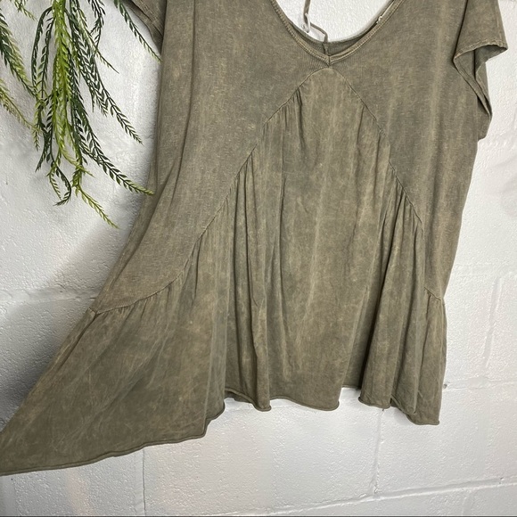 Hummingbird Acid Wash Green T Back Short Sleeve Swing Tee Oversized Size Large - Picture 3 of 7